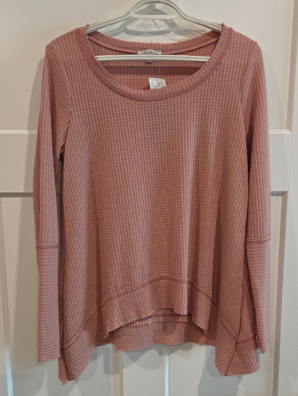 white birch Waffle Knit Long Sleeve Top - Dusty Rose Pink
